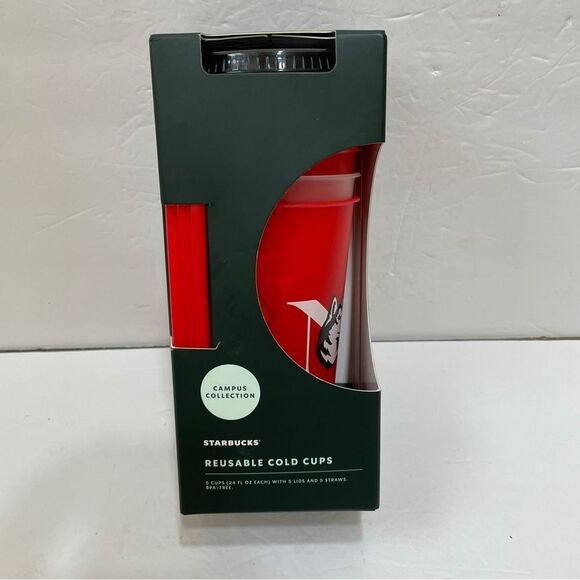 NEW WITH TAGS STARBUCKS NORTHEASTERN UNIVERSITY LOGO REUSABLE CUPS  SET OF‎ FIVE - Picture 2 of 5